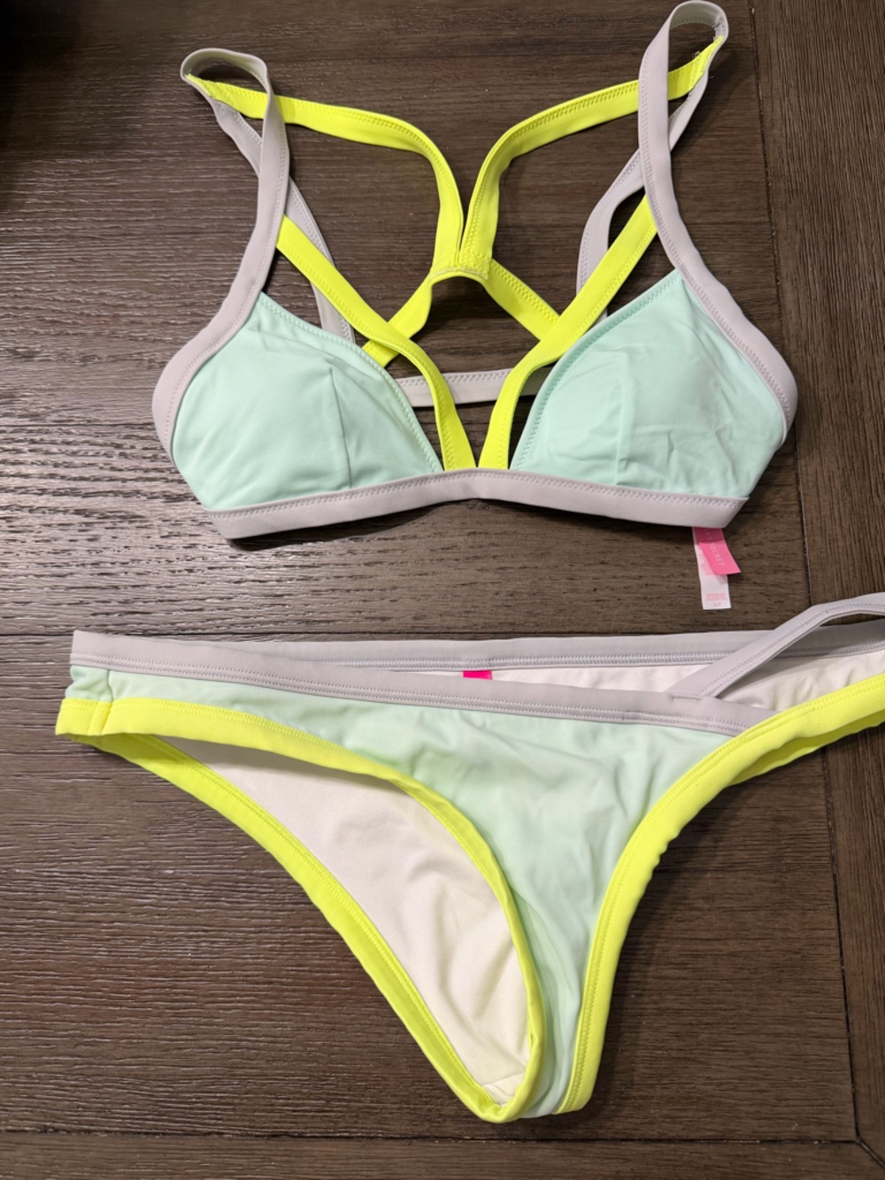 Victoria's Secret Mint Green & Neon Yellow Strappy Bikini